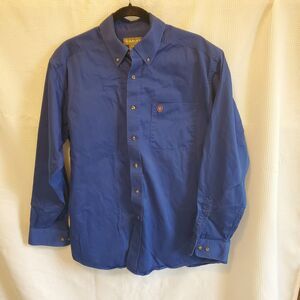 Ariat Shirt Mens Sz L Blue Long Sleeve Button Up Thick Cotton Rodeo Western